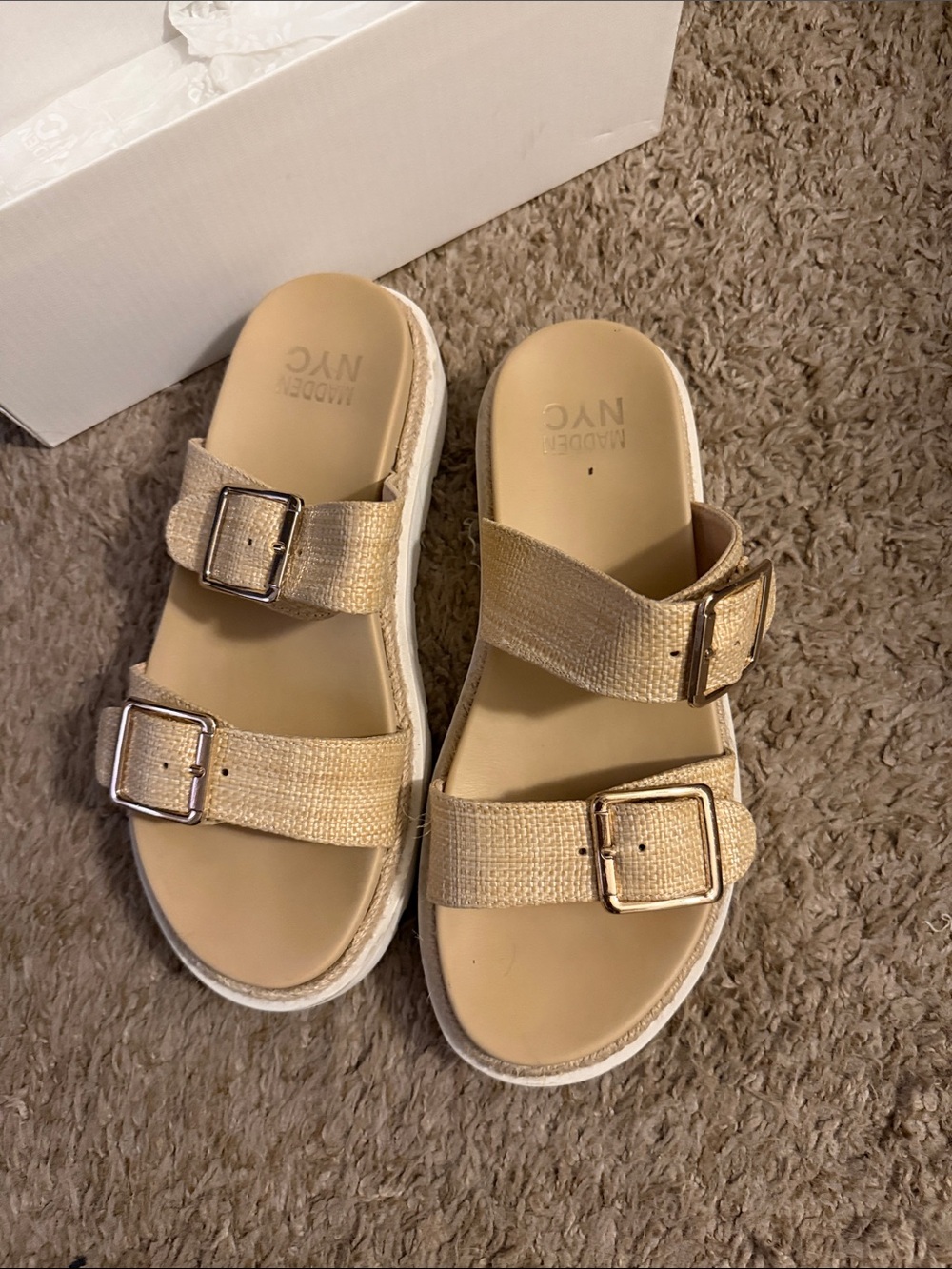 Madewell NYC Metallic Gold Double-Buckle Slide Sandals